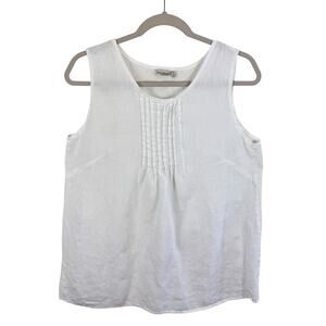 Laura Bianchi 100% Linen White Sleeveless Lightweight Blouse Made In Italy Sz M
